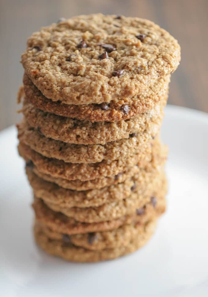 A stack of cookies on a plate 