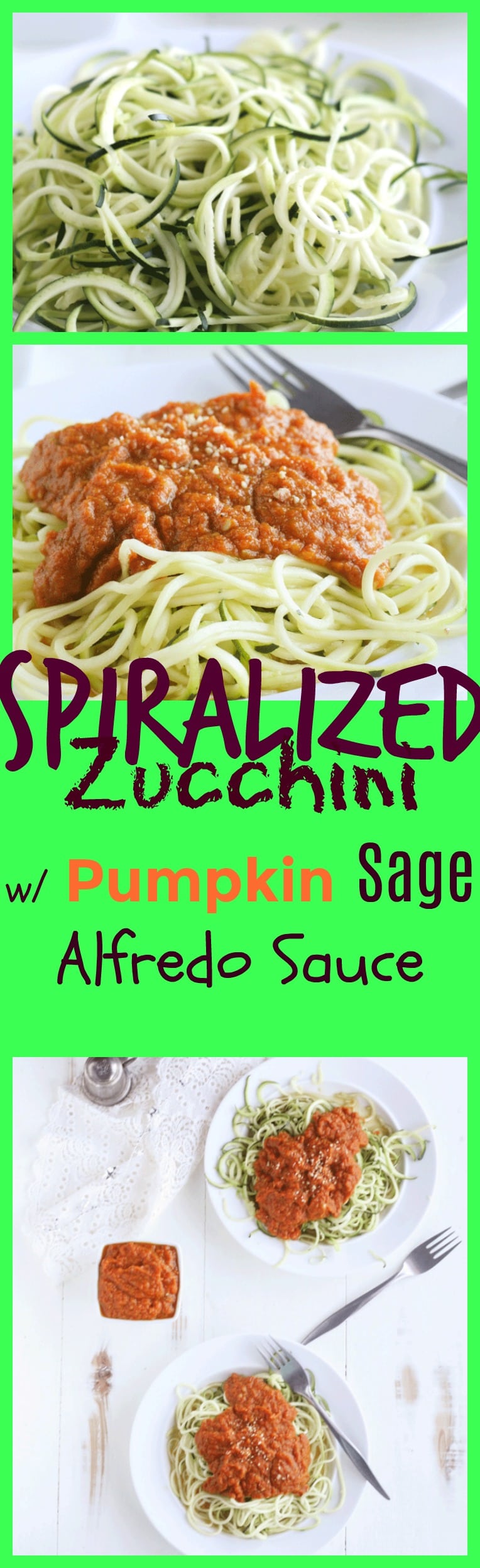 A Pinterest pin of zucchini noodles